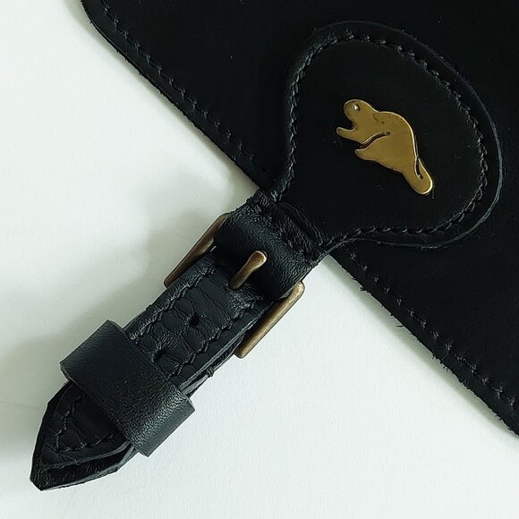 🦫🇨🇦Roots Vintage Rectangular Black Raw Leather Crossbody - Picture 8 of 11